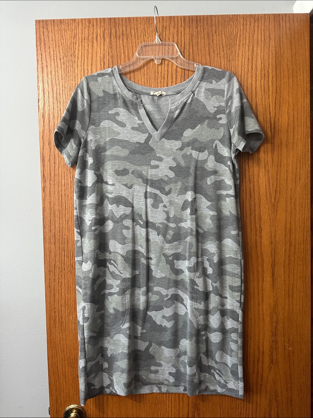Jane and Delancey Gray Camo V-Neck Mini Dress